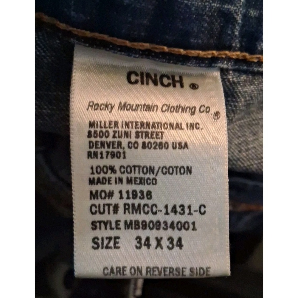 Cinch Duster Jeans Mens 34x34 Blue Denim Western  Relaxed Straight  MB90934001 - Picture 5 of 10
